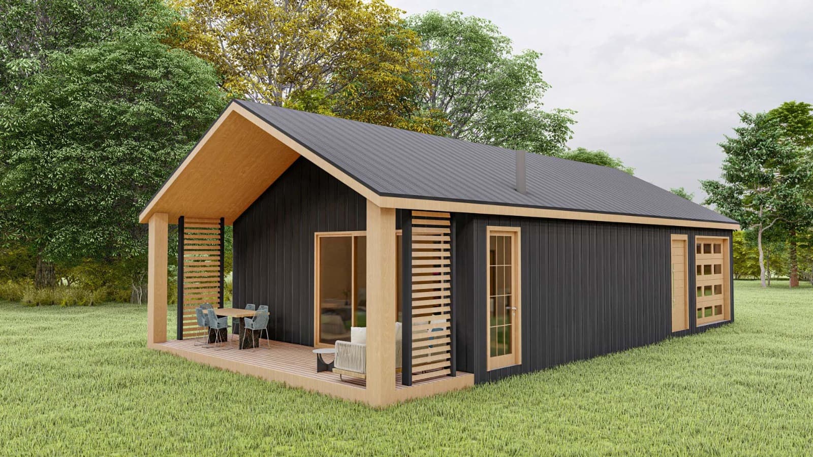 Blackwood Retreat — small second dwelling with dark timber cladding and gabled roof, backyard setting.