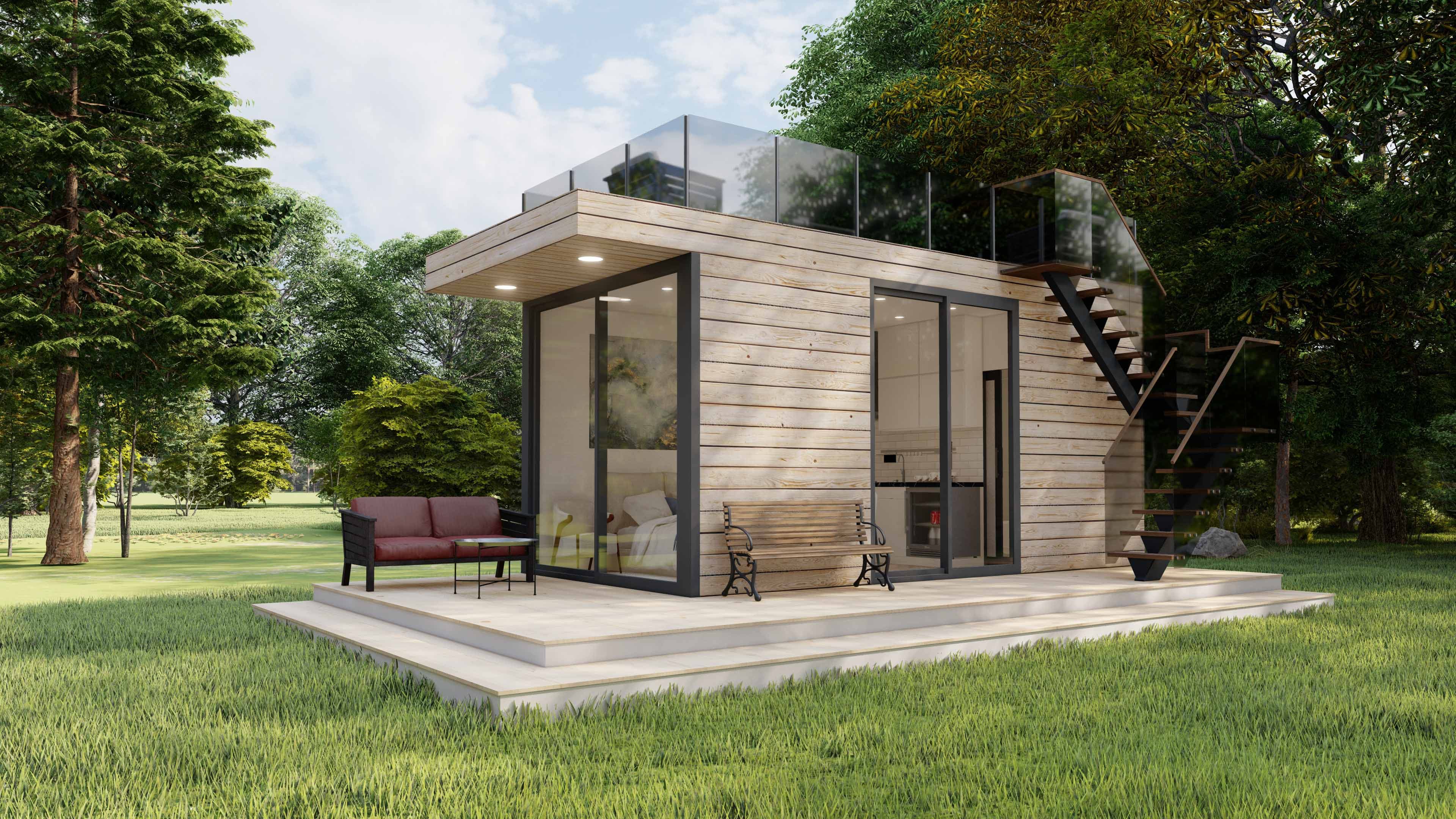 Skydeck Retreat — modern small second dwelling with deck and elevated outdoor living space.